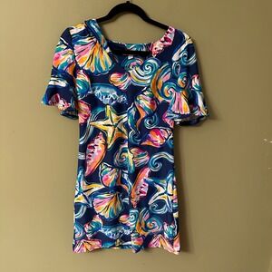 Aryeh Women's Sea Shell Print Fit and Flare Dress Short Sleeve Multicolor Size S